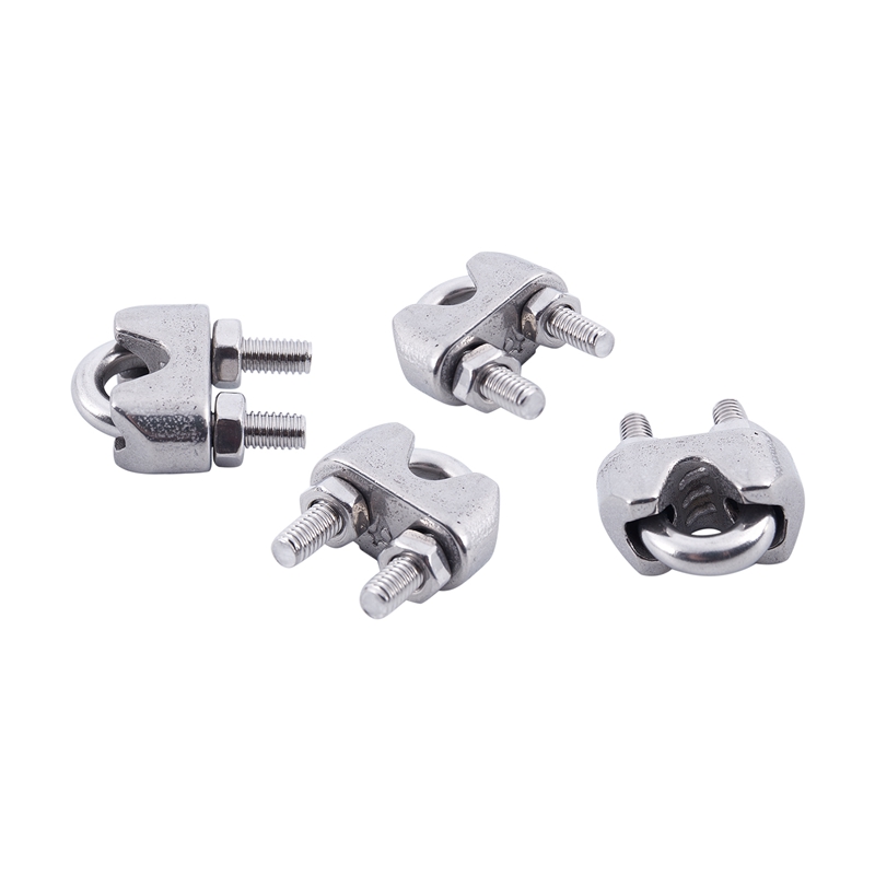 4pcs Stainless Steel Cable Clip Saddle Clamp for 5/32 inch 4mm Wire Ropes - Silver