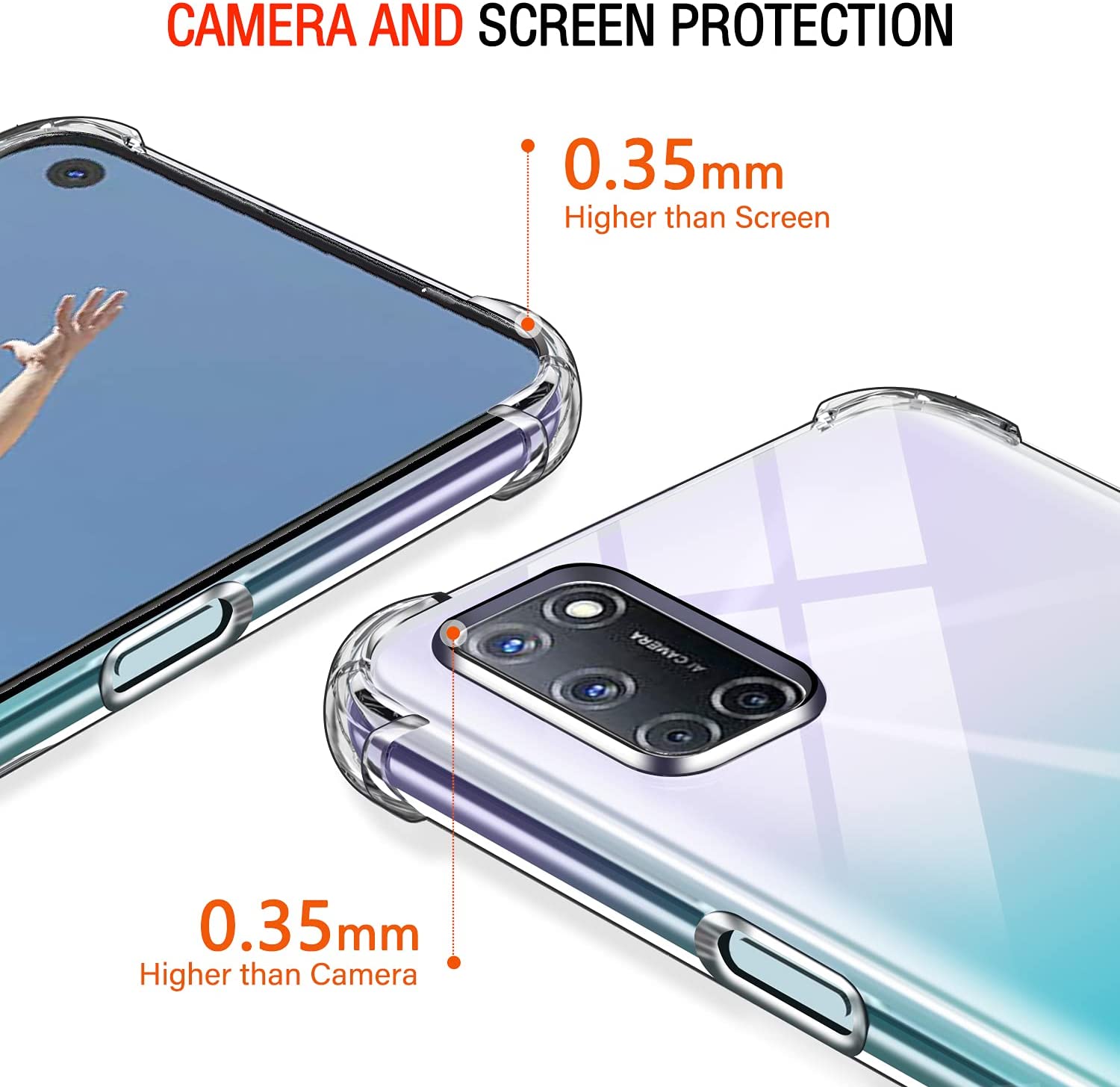 For OPPO A52 A92 Back Cover Shockproof Transparent Soft TPU Silicone Protector Phone Case with Shock Absorption Bumper Corners. 