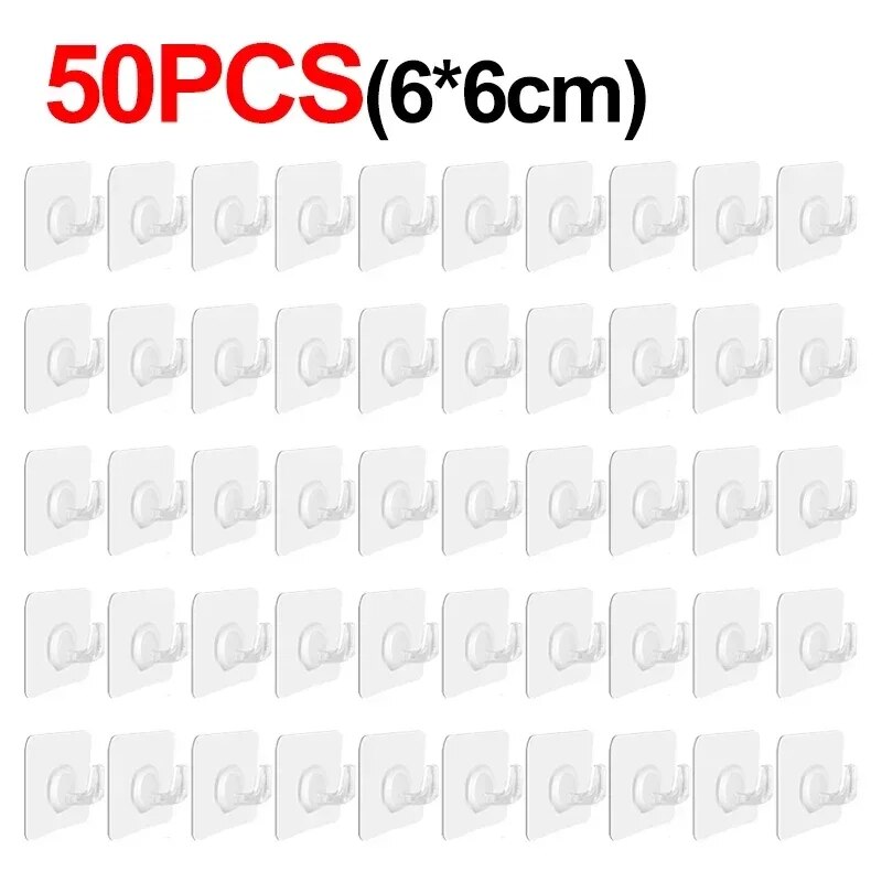 50/5pcs Transparent Hooks Door Wall Mounted Self Adhesive Hanger Hook Suction Heavy Load Rack Kitchen Bathroom Organizer Holder