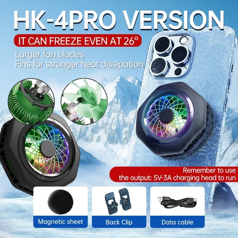 HK-4 PRO Magnetic/ Back-clip 2 IN 1 Mobile Phone Universal Cooler Semiconductor Cooling Fan Freeze Radiator for IOS Android PUBG