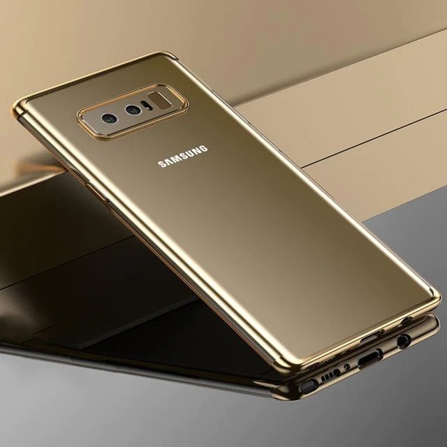 Samsung Galaxy Note 9 - Luxury Gold Line NEW SKIN Electroplating Transparent Back Cover Soft Chrome Shine TPU Mobile Phone Case. 