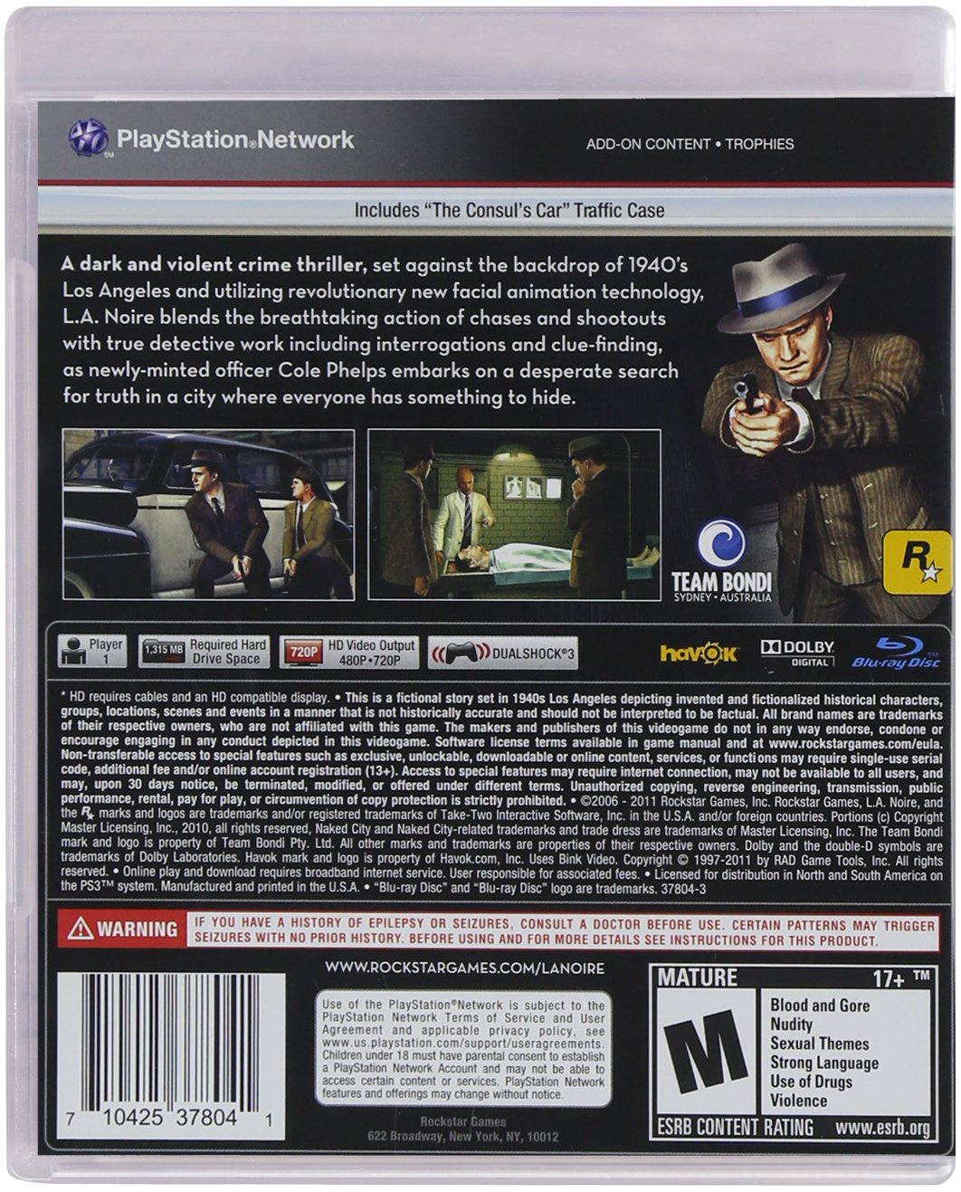 L.A. Noire PS3 For Playstation 3 Disk Version Video Game controller Gaming station Gamepad command Gameplay consoles super. 