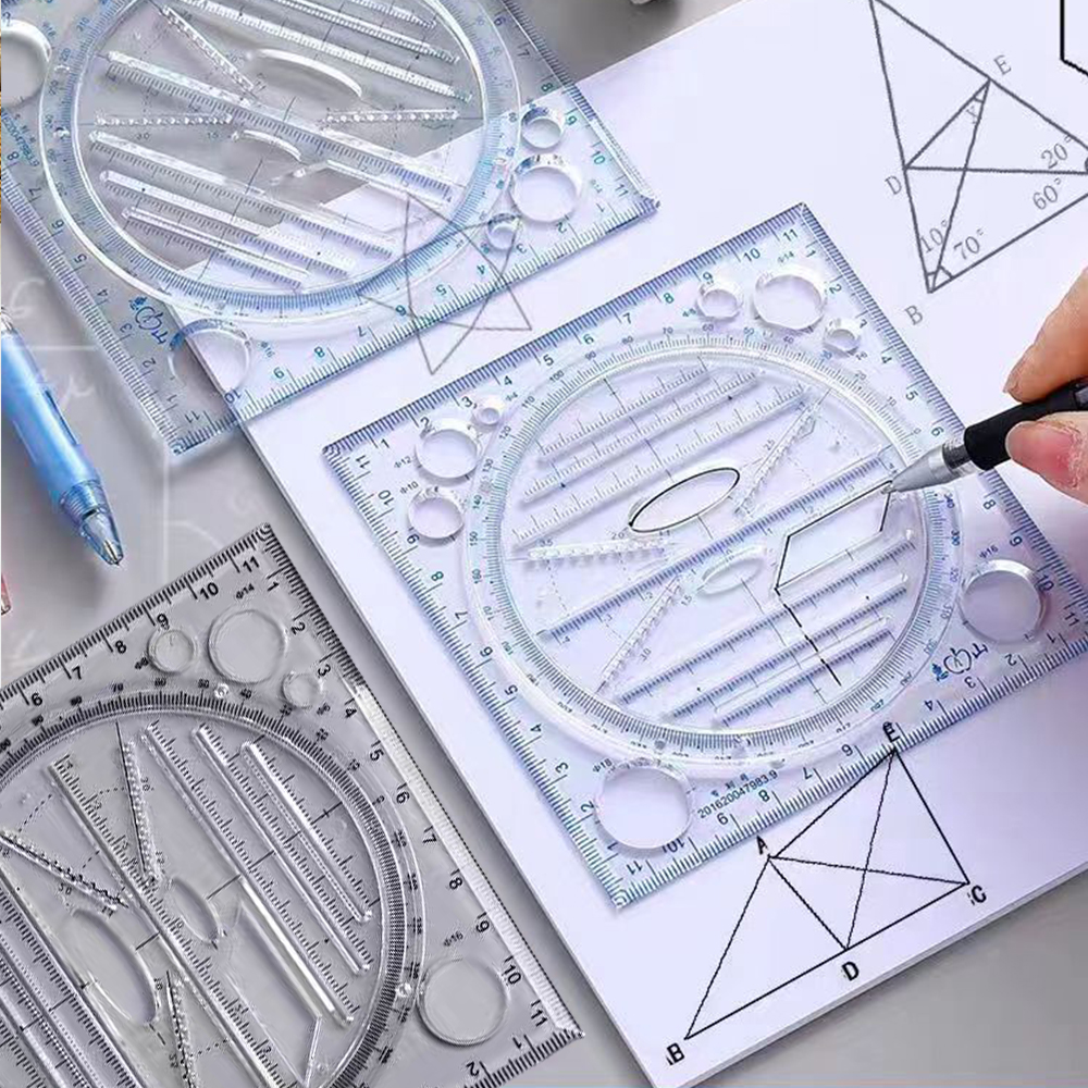 Multifunctional Universal Ruler Rotatable Drawing Template Art Design Geometry Ruler Drafting Measuring Tools Stationery Gifts