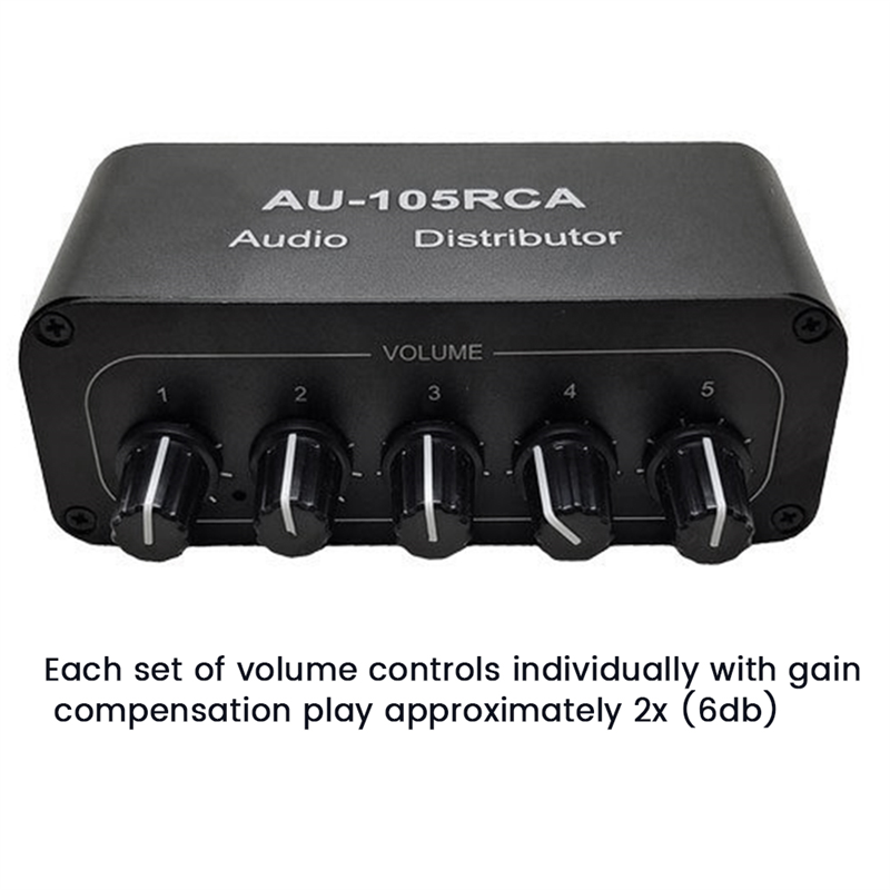 5CH Audio Distributor Stereo Audio Mixer 1 Input 5 Output RCA Splitter for Power Amplifier Active Audio Durable Easy to Use. 