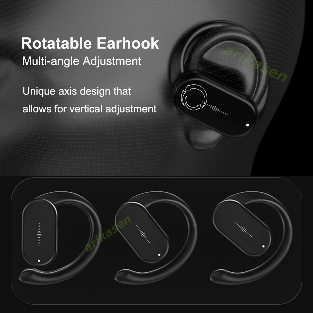 Wireless Headphones TWS Open Ear with Rotatable Earhooks Bluetooth 5.3 Earphones True Open Ear Earbuds Deep Bass with Case Mics. 