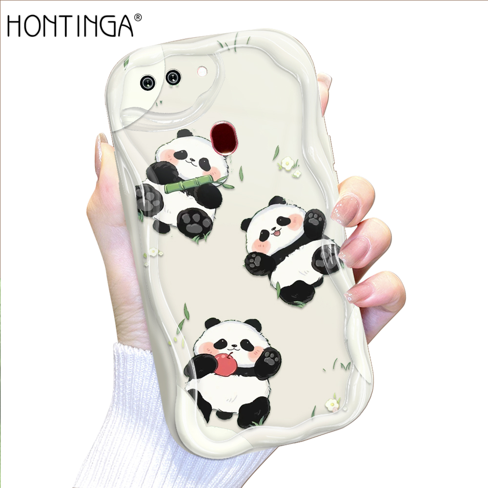 Hontinga for OPPO R15 Pro Back Cover Cute PandaCream Texture Phone Case Wavy Edge Soft Silicone Cover