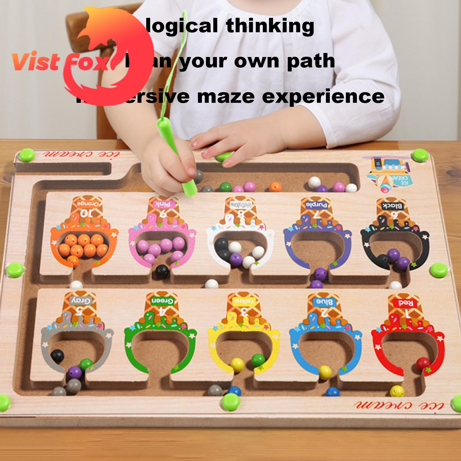 Bead Counting Board Game Intertive Educational Toy for Kids Magnetic Bead Maze Board Game with Ice Cream Dinosaur Vegele Fruit Sorting Counting tivities Magnetic Maze Board. 