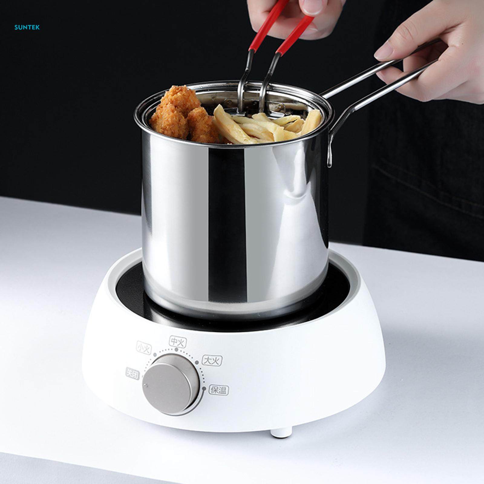 Mini Stainless Steel Deep Fry Pot with Strainer Basket Anti Scalding Handle. 