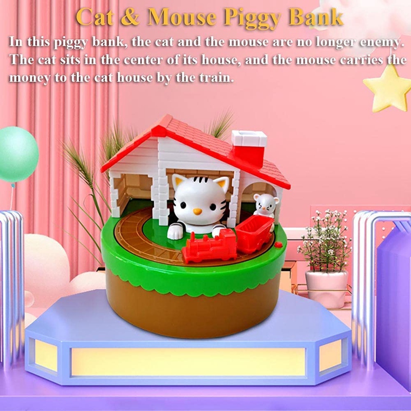 Piggy Bank for Kids, Electronic Cat House Coin Bank Cat & Mouse Money Bank Automatically Stealing Money Box Saving Box. 