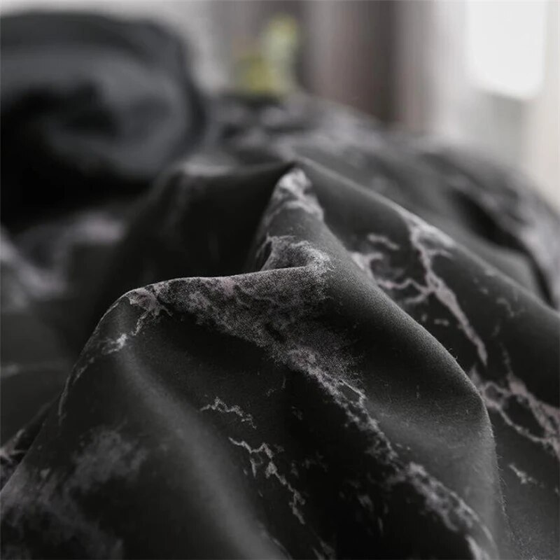 Marble Duvet Cover Polyester Abstract Geometric Pattern Bedding Set Modern 3pcs Marble Black Comforter Cover with Zipper Closure. 