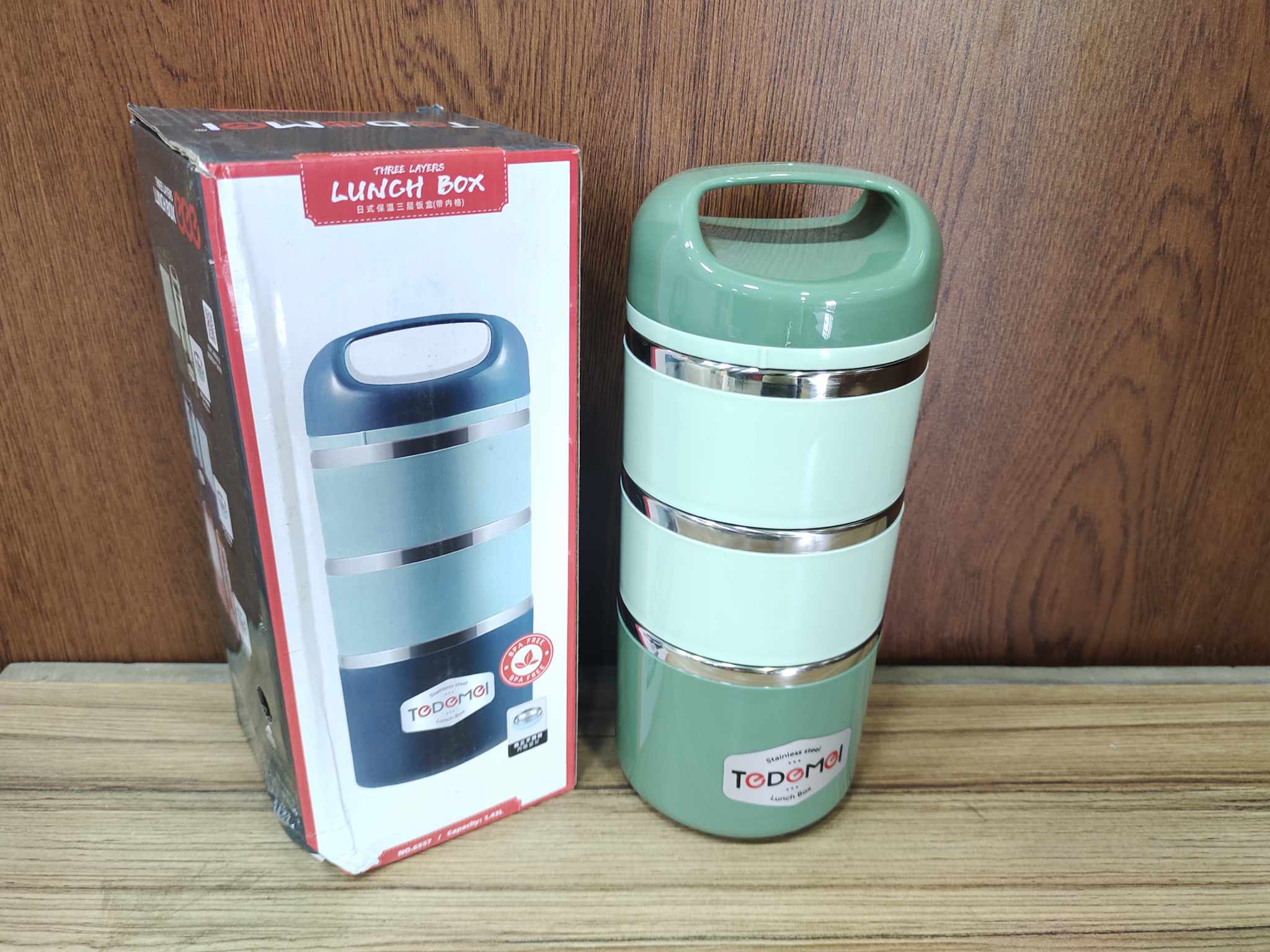 Thermal Insulated Lunch Box Multi Color. Homio Tedemei 2 Layers Lunch Box, PP Material Outside - Inner Stainless Steel. 