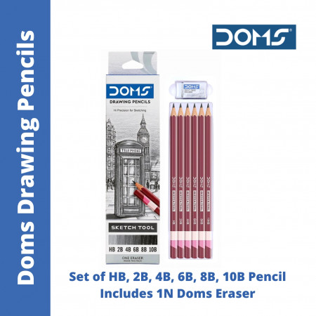 DOMS DRAWING & SKETCH PENCIL SET - HB 2B 4B 6B 8B 10B & ERASER