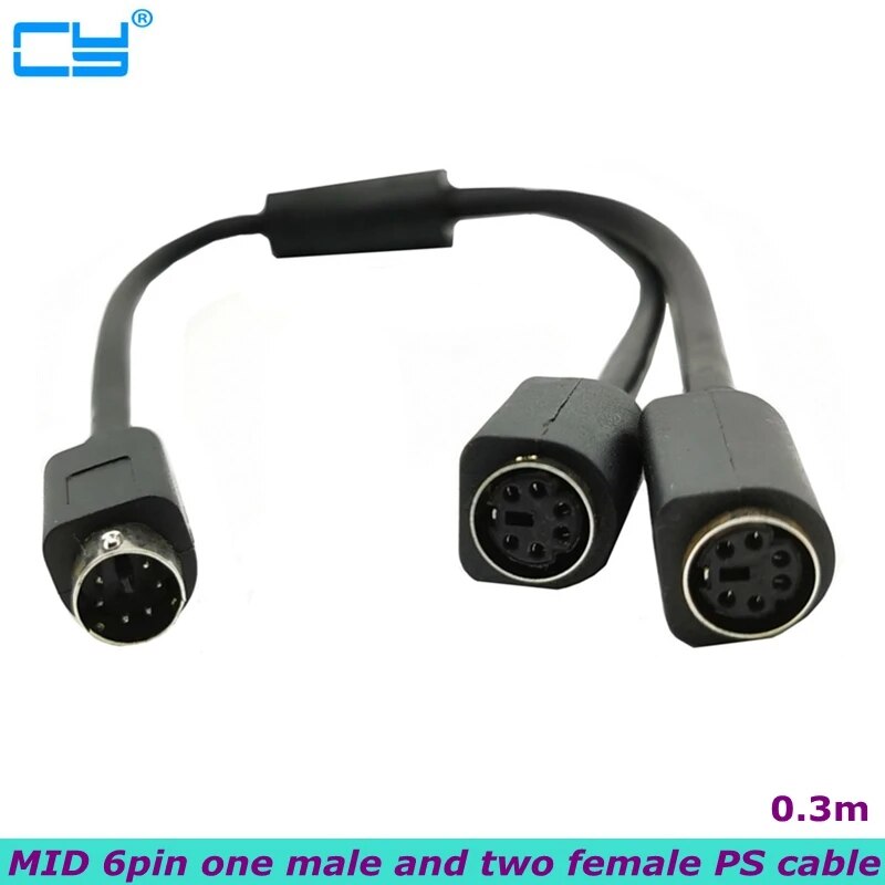 S-video Mini DIN 6-pin Splitter Y Adapter 1 male 2 female Cable 6pin PS/2 PS2 Data Cable to Keyboard and Mouse Interface