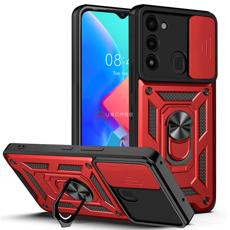 【FUPANG】Pluscase for Tecno 8c/spark go 2022 phone casing slide lens armor case shockproof stand holder protect cover
