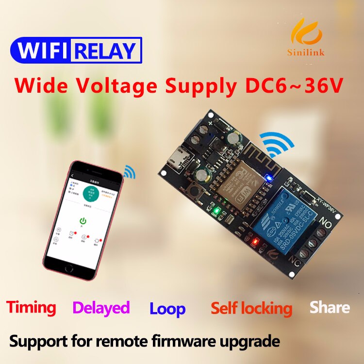 【happy one】Sinilink WIFI mobile remote control relay module smart phone APP ESP-12F XY-WF36V. 