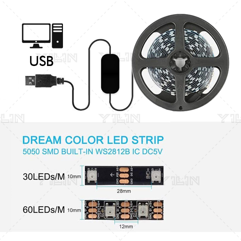 Immersive RGBIC LED Strips PC Background Computer Light Strip USB 5V Monitor Screen Color Sync Smart Control Ambient Decor Lamp. 