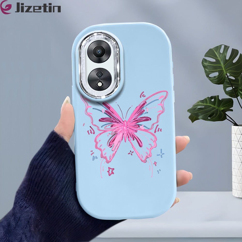 Jizetin for OPPO A58 5G A78 5G Back Cover Line Purple Butterfly Bright Lens Frame Candy Soft Rubber Phone Cases