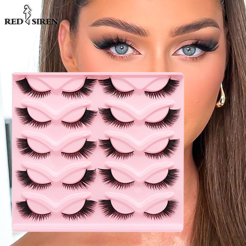 RED SIREN Eyelashes Makeup Winged Cat Eye Lashes 5/10 Pairs Soft Natural Eye Lashes