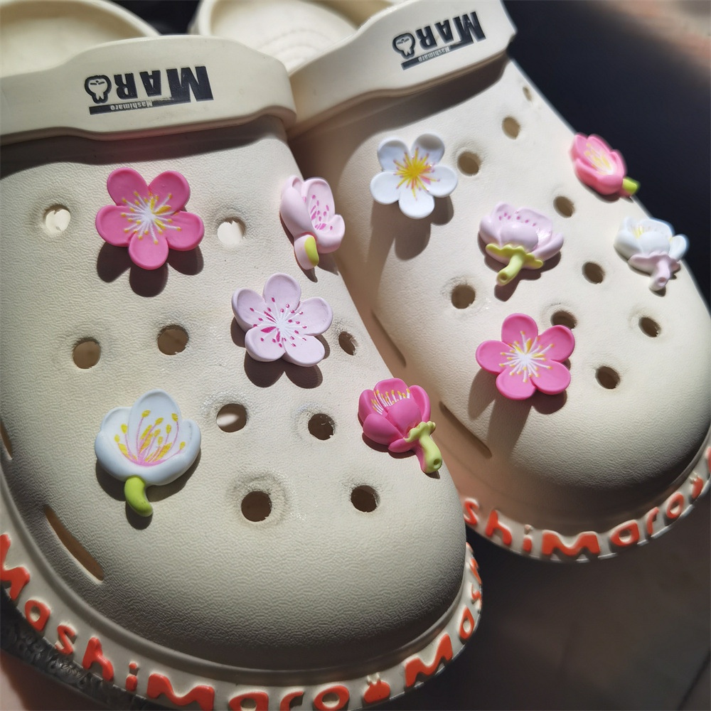 10pcs/set Crocs Charm Cherry Blossom/peach Blossom Hole Shoes DIY Accessories Cross Jibbitz Button Shoes. 