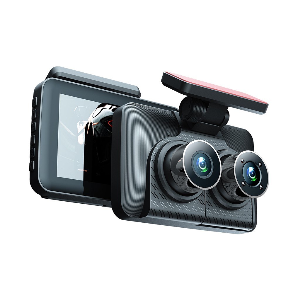 Dash Cam Front and Rear Inside 3 Cameras 1080+720+480P 4in Car Rearview Mirror - black