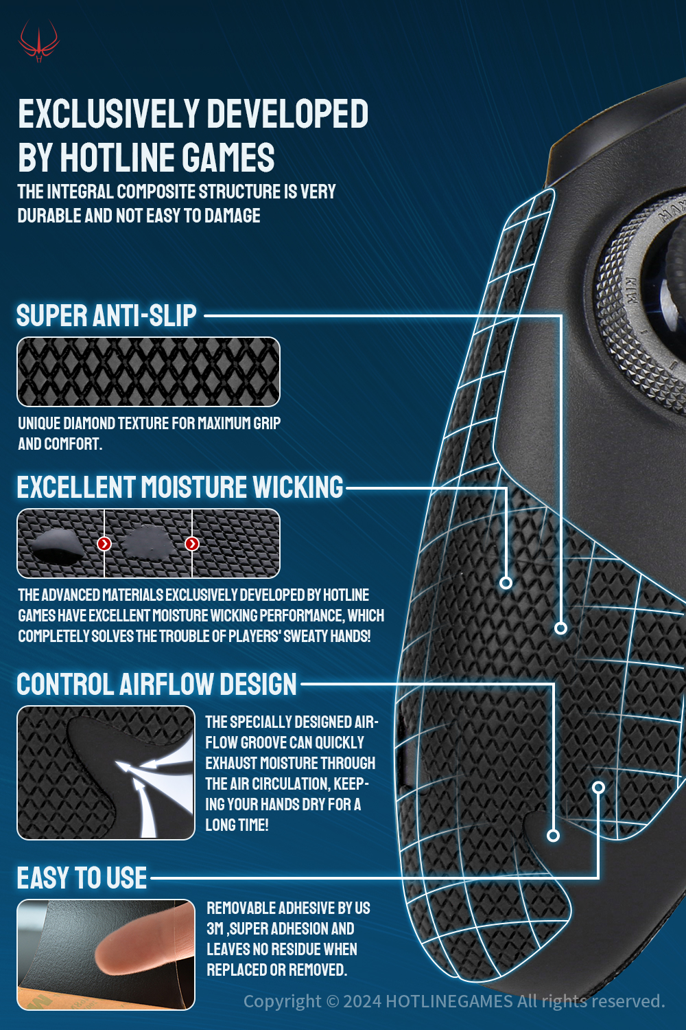 HOTLINE GAMES 2.0 PLUS Controller Grip Tape Compatible With Flydigi Vader 3 / 4 Pro Controller,Non-Slip,Moisture Wicking. 