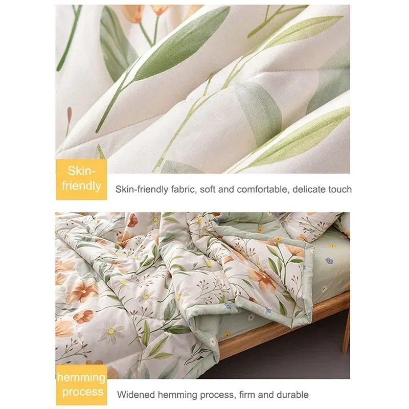 Simple Modern Air Condition Thin Blanket Summer Quilt Cotton Fluffy Plaid Blanket On The Bed Comfortable Comforter. 