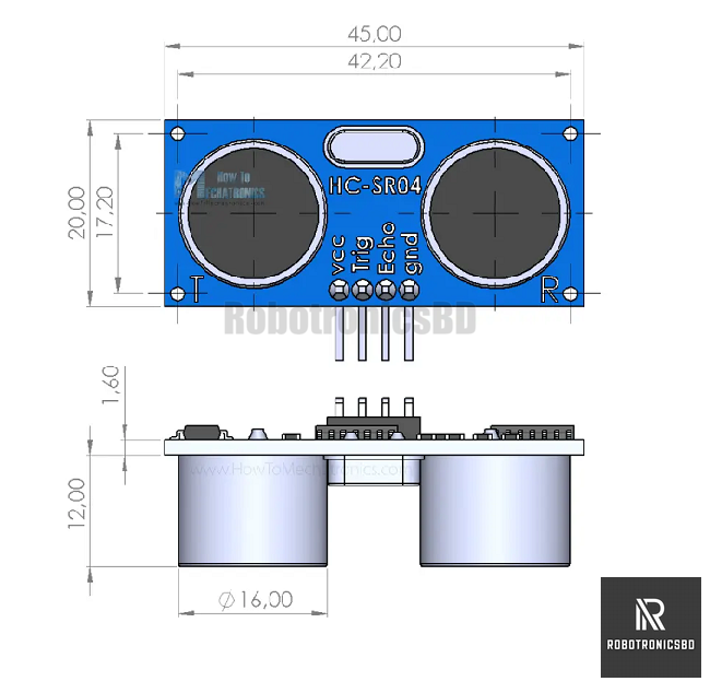 HC-SR04 Ultrasonic Sensor  Module for Distance Measuring with Arduino or other Microcontrollers. 