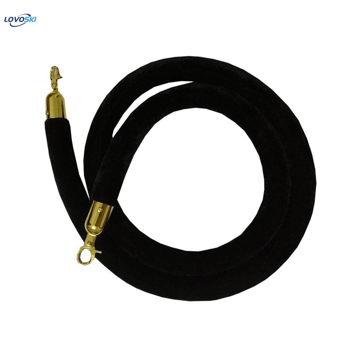 Velvet Stanchion Ropes, Stanchion Queue Line Barrier Rope Velvet Rope, Crowd Control Rope Barrier with Mirror Polished Hooks - Black, 78.7 inch