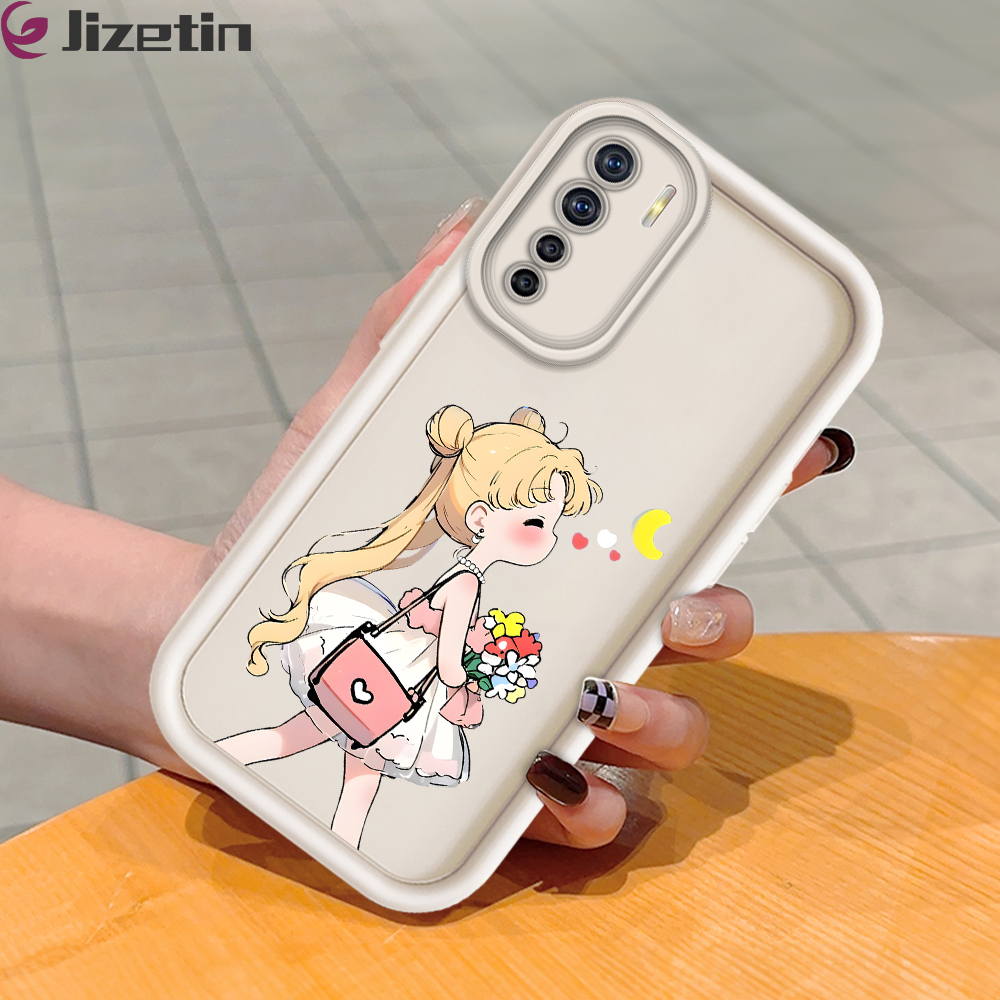Jizetin for OPPO F15 A91 Reno3 Back Cover Beautiful Girl Flowers Ladder Camera Soft Rubber Mobile Phone Case