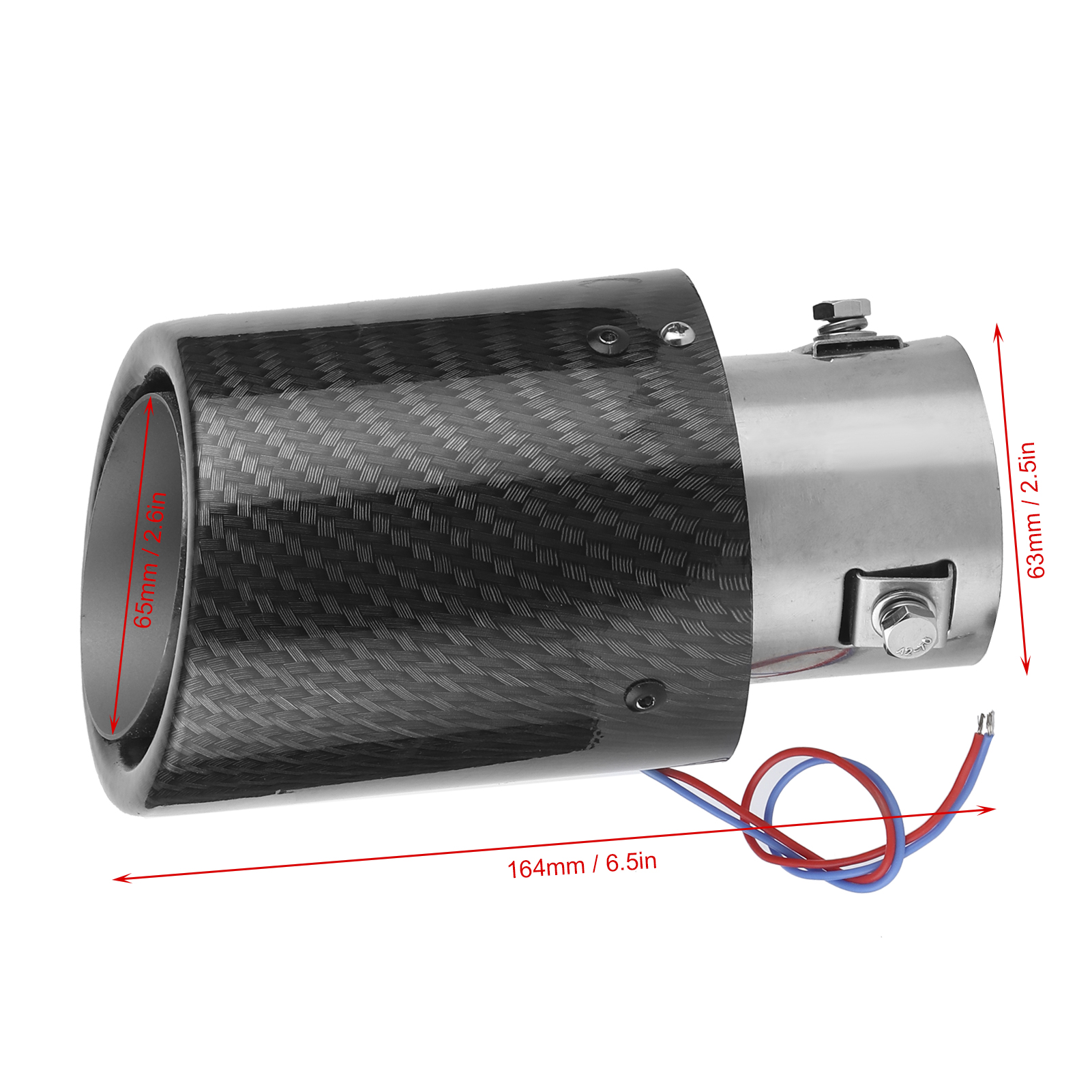 Carbon Fiber Exhaust Muffler Tip Tail Pipe with Luminous LED Light 1.4-2.5in UniversalRed Light. 