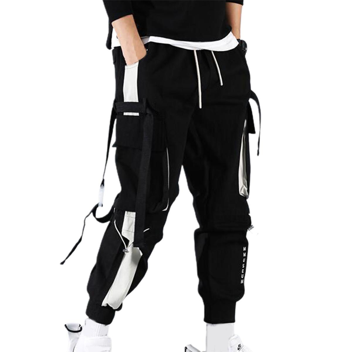 Autumn Cargo Pants Strap Design Jogger Color Stitching Cargo Pants