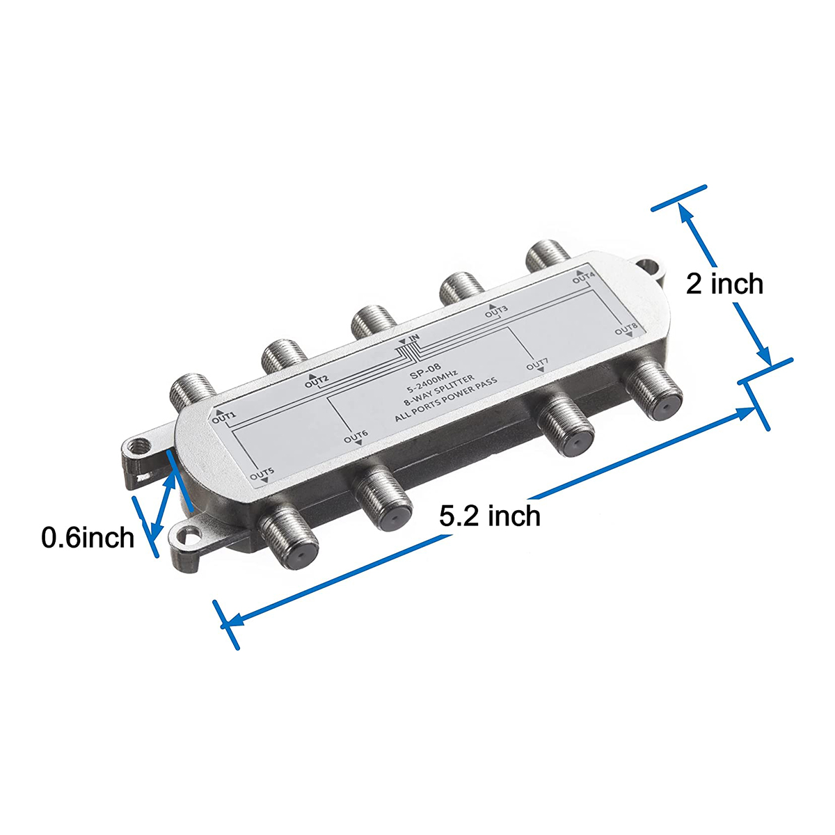 Digital 8 Way Coaxial Cable Splitter 5-2400MHz, RG6 Compatible, Work with Analog/Digital TV Connections and Internet. 