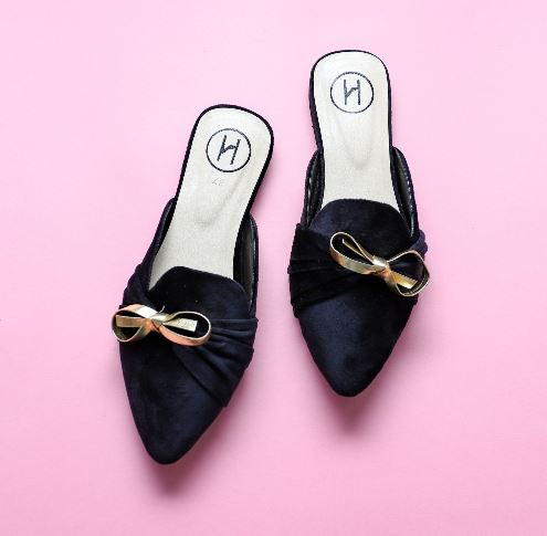 black velvet flat shoes