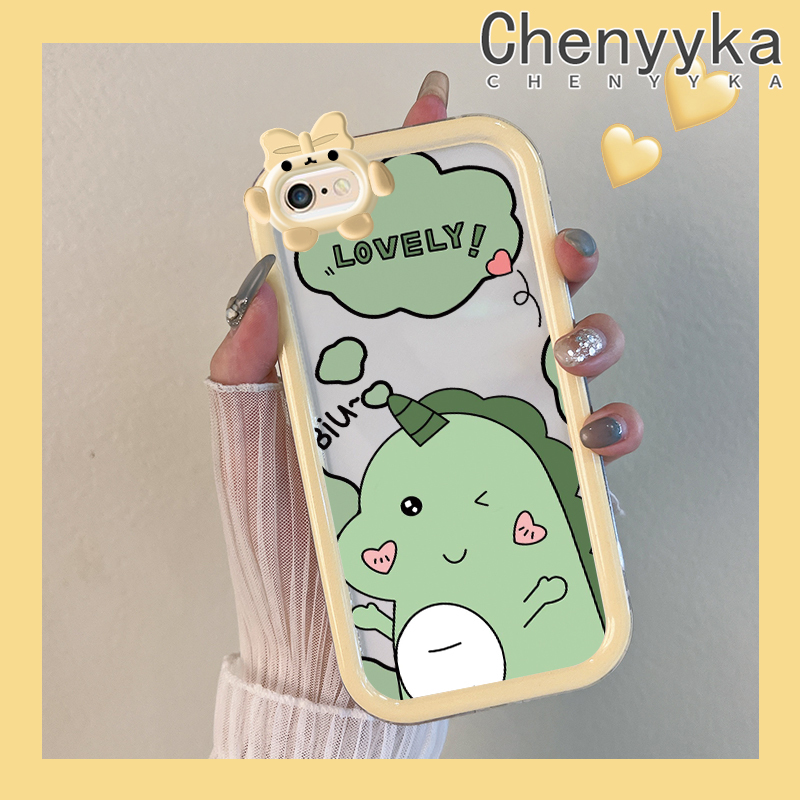 Chenyyka For iPhone 6 Plus 6s Plus 7 Plus 8 Plus Case Cartoon Cute Green Dinosaur Shockproof Clear Phone Cases Little Monster Camera Lens Protective Cover Silicone Transparent Soft Case. 