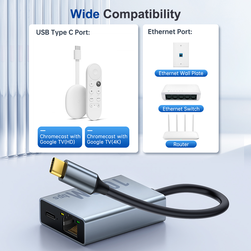 Zexmte 1000Mbps Ethernet Adapter for Chromecast 4K Google TV USB C Type-C to 1000Mbps Network Card for PC TV ipad Android Device. 
