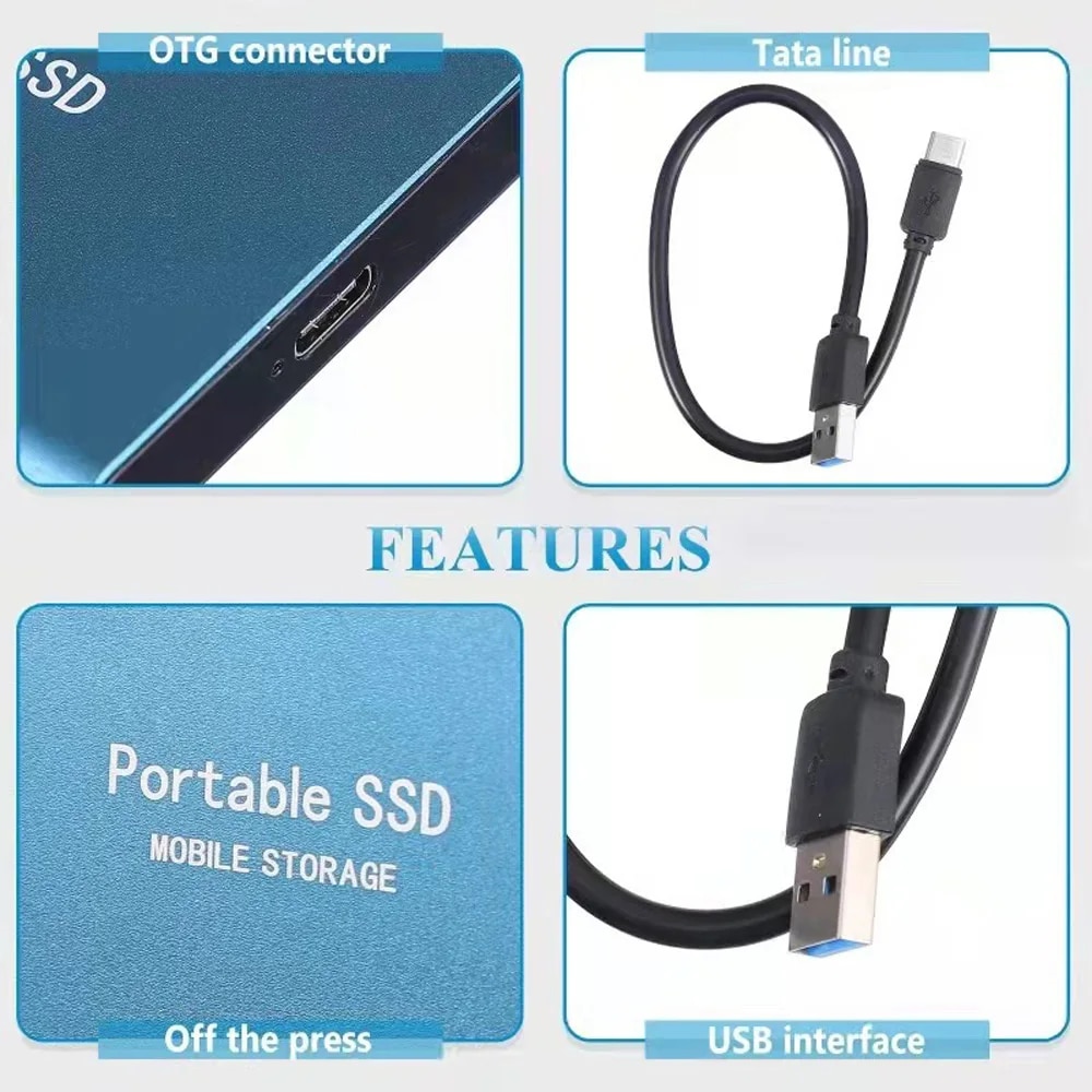 Portable SSD 1TB High-speed Mobile Solid State Drive 500GB External Storage Decives Type-C USB 3.1 Hard Disks for Laptop/PC/ Mac. 