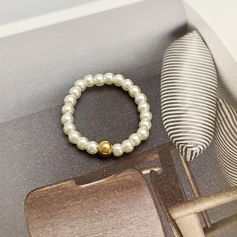 Small pearl ring for women niche design elastic ring pearl ring ring French retro ring tail ring simple women