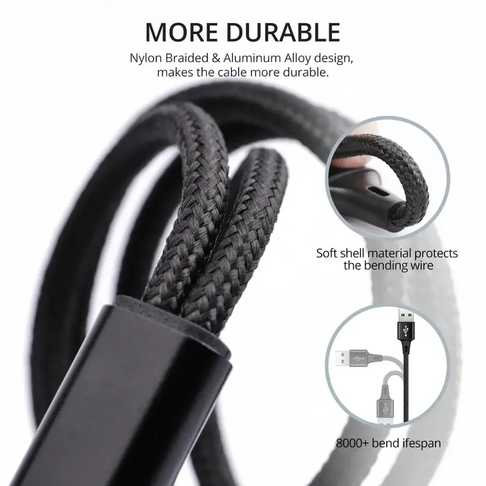 2 In 1 Micro USB Cable Type C Cables Fast Charge Charger Cable Tablet Phone Charge Cord 2in1 Nylon Braided Mobile Android Wires. 