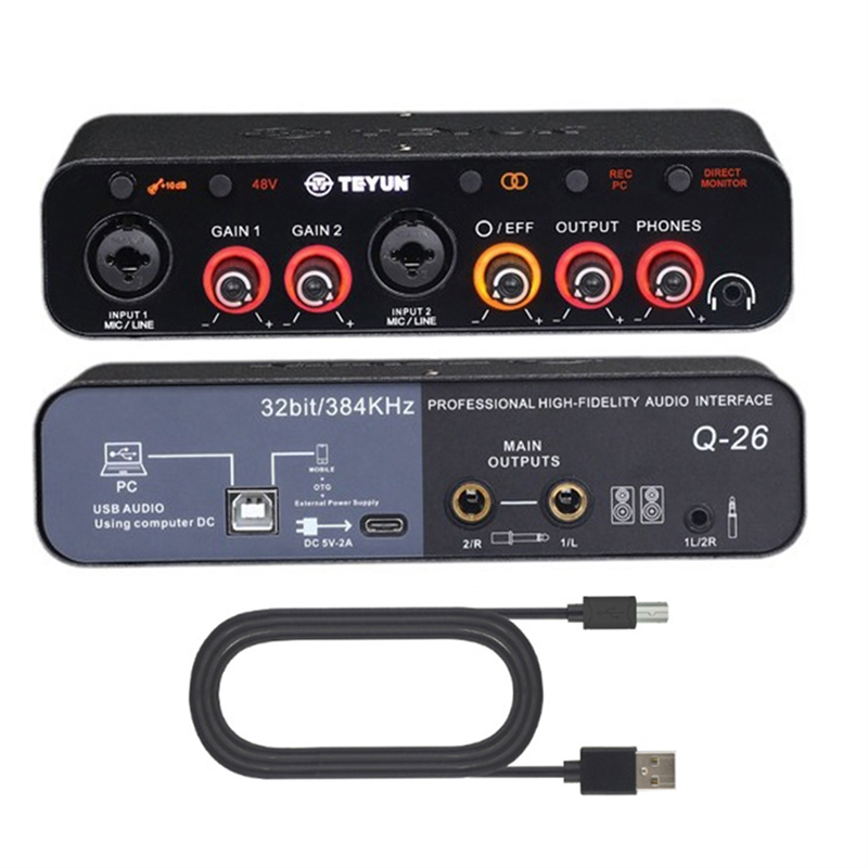 Q-26 USB Audio Interface Sound Card with Electric Guitar Live Recording USB External Sound Card for Studio Easy Install Easy to Use