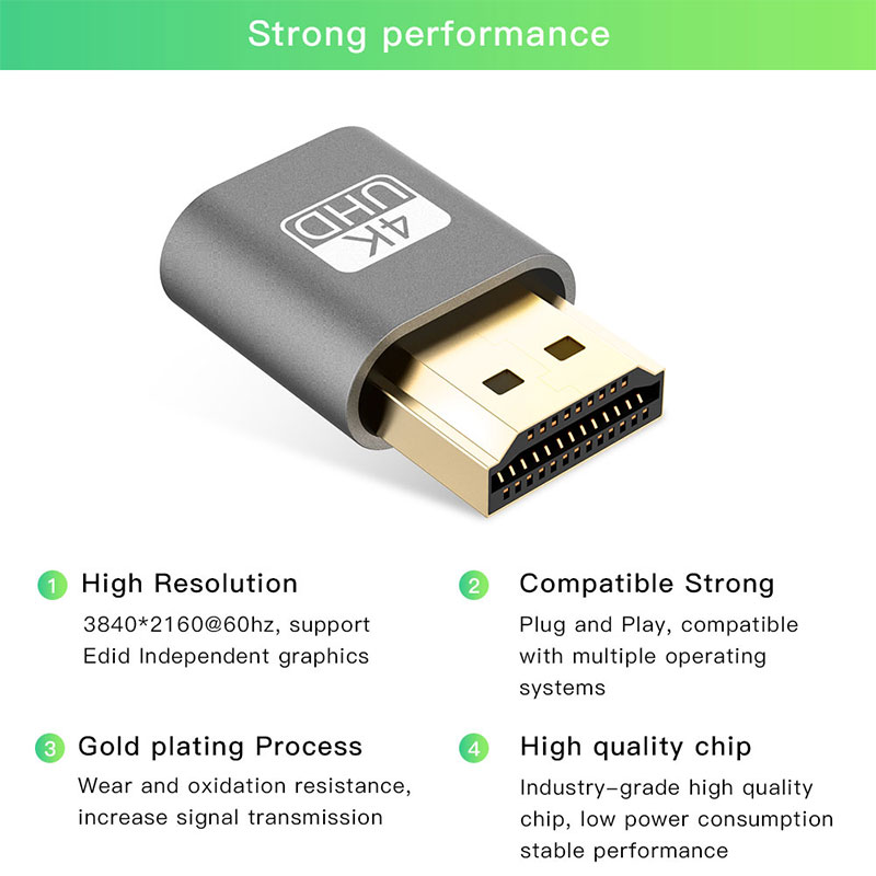 Headless Ghost DDC EDID Dummy Plug Virtual Display Emulator Adapter HDMI. 