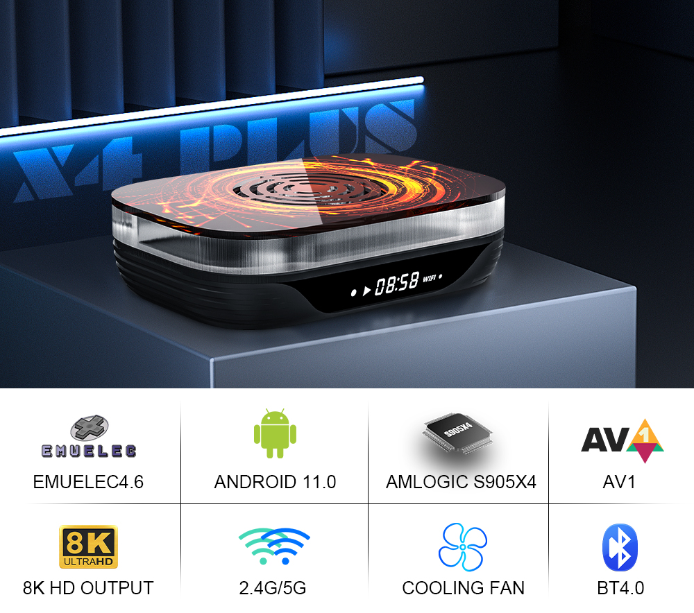 KINHANK Amlogic S905X4 Super Console X4 Plus Retro Game Console Built-in 60000 Games for NDS/Sega Saturn/DC/MAME/SS 4K HD TV Box. 