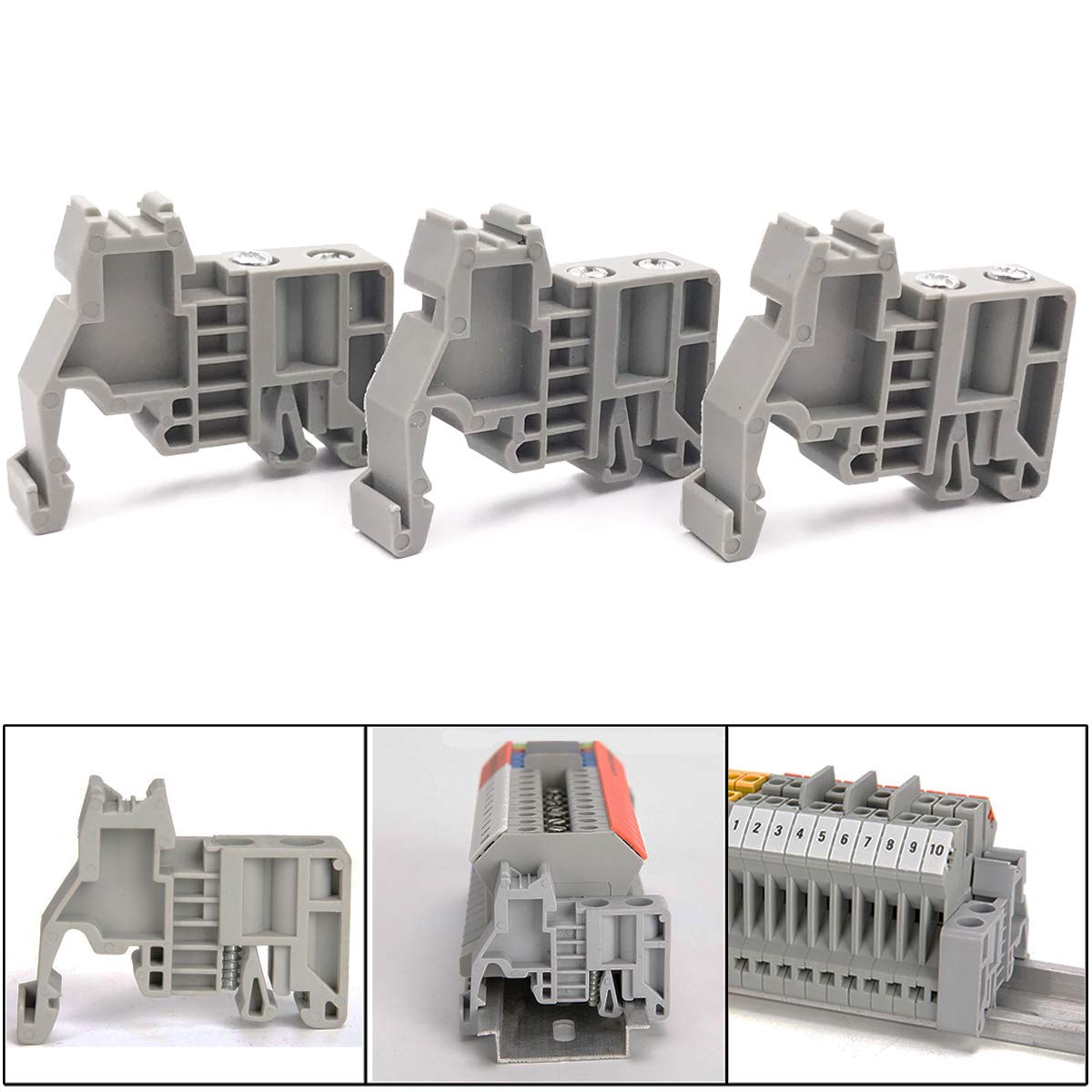 Durable E/Uk Din Rail Terminal Blocks End Stopper Bracket Grey,Terminal Block Connector(Pack Of 100). 