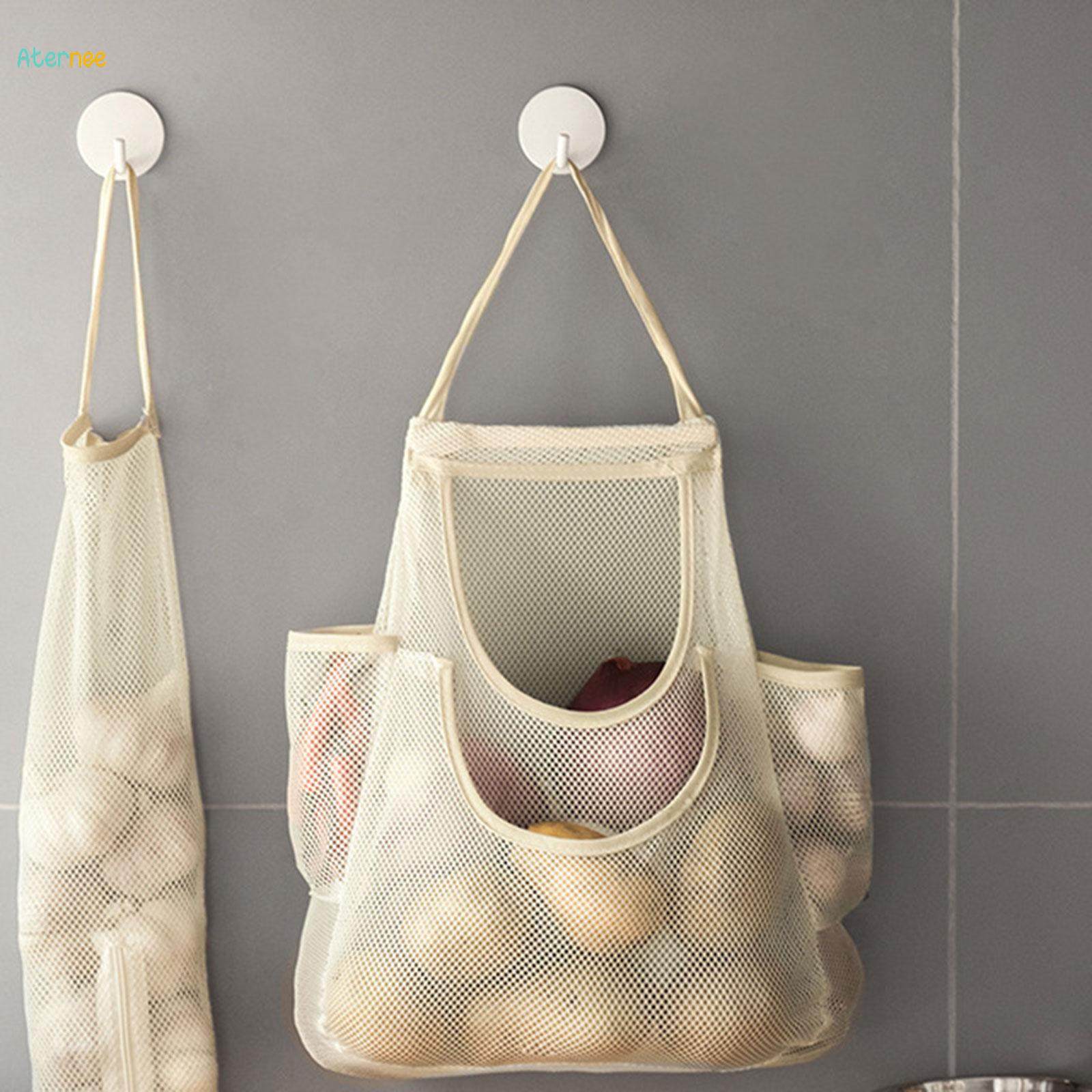 Mesh Garlic Net Bag Reusable Mesh Bag with Handle for Onions Fruit Potatoes. 