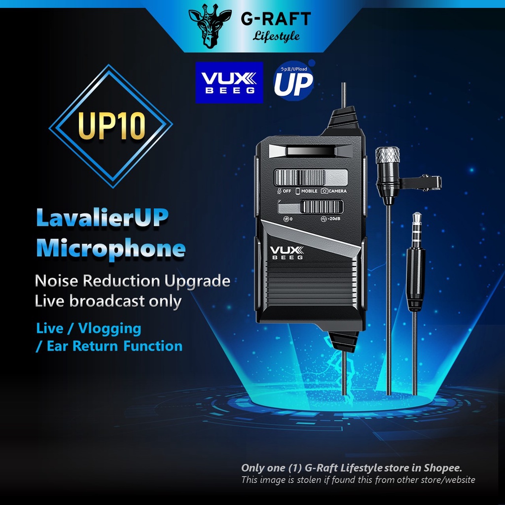 VUX BEEG UP10 Noise Cancelling Lavalier Microphone for Mobile Camcorder Audio Recorder Vlogging. 