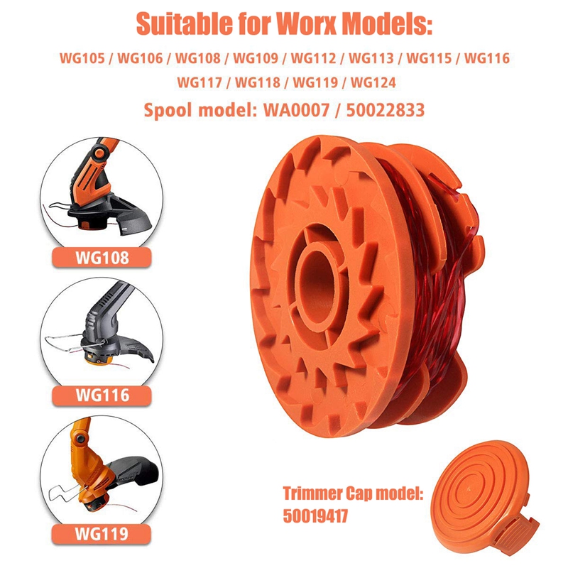 WA0007 / 50022833 Replacement Line Trimmer Spool for Worx WG116 WG119 Corded Electric String Trimmers, 16Ft 0.065Inch. 