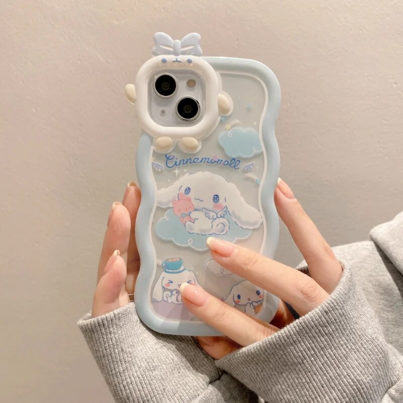 Sanrio Cartoon Cinnamoroll Bowknot Wave Monster Lens Holder Phone Case Iphone 11 12 13 14 Pro Max X Xs Xr 7 8 Plus Soft Case. 