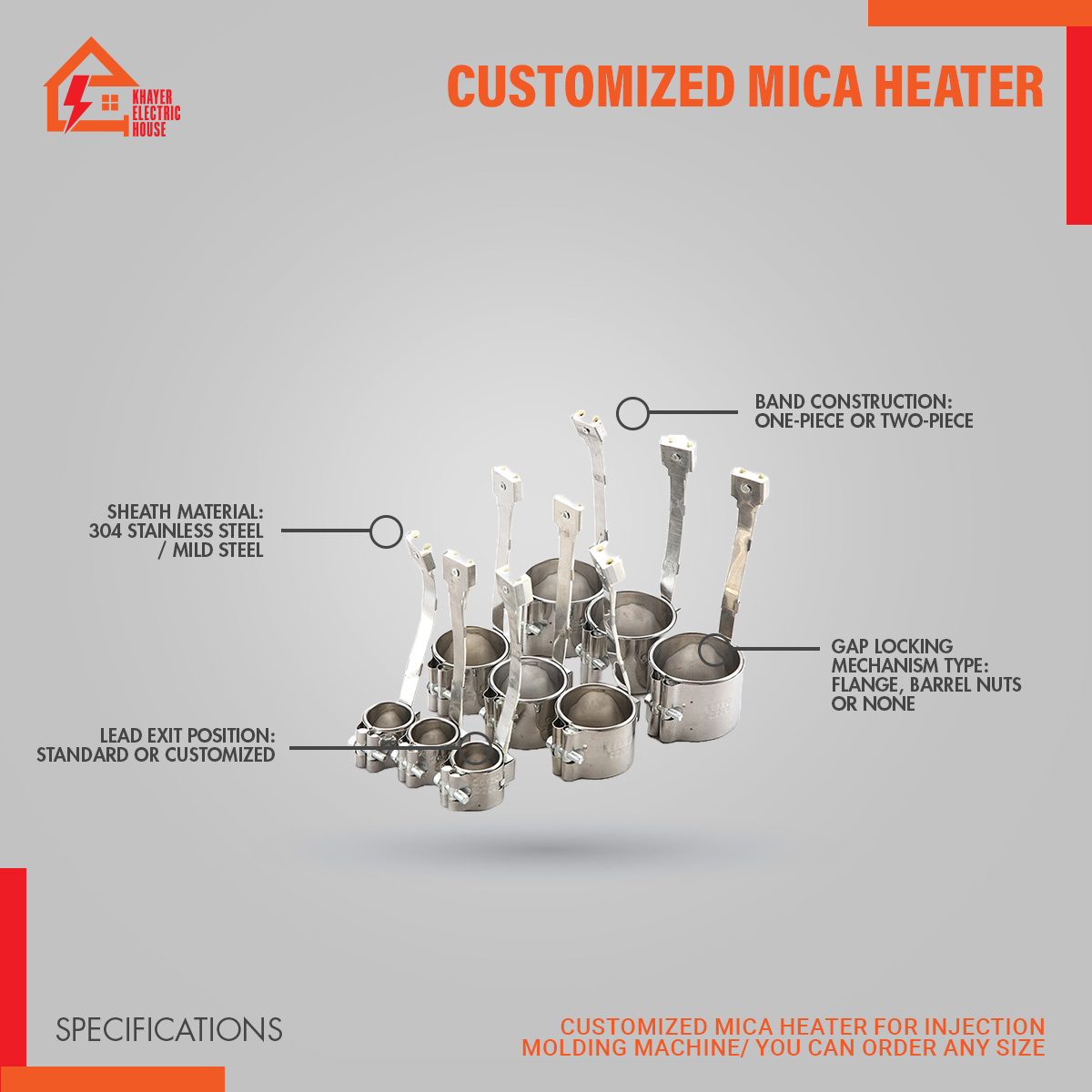 CUSTOMIZED MICA HEATER FOR INJECTION MOLDING MACHINE/ YOU CAN ORDER ANY SIZE. 