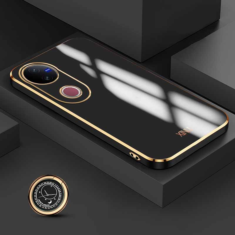 Biruiqu for VIVO V50 VIVO T4R Back Cover Luxury 6D Plating Frame Shiny Bling Phone Pounch Soft Silicone Square Phone Case