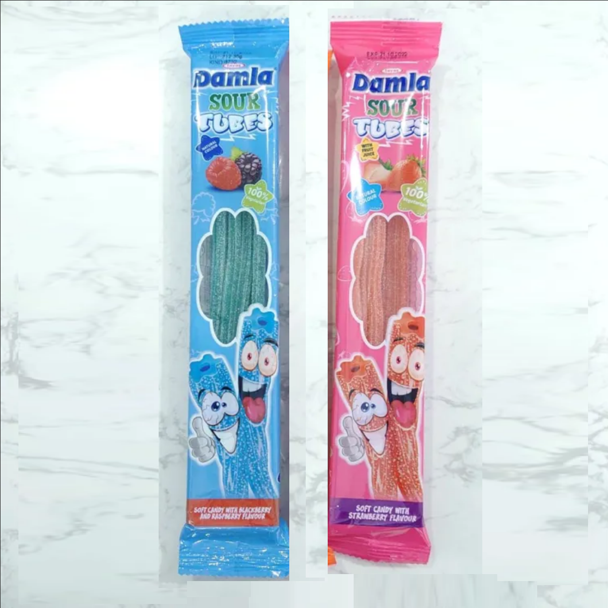 Damla Sour Tubes Soft Candy Gummy Cola,Blackberry And Raspberry,Strawberry 30g x 2 Flavours Combo Pack