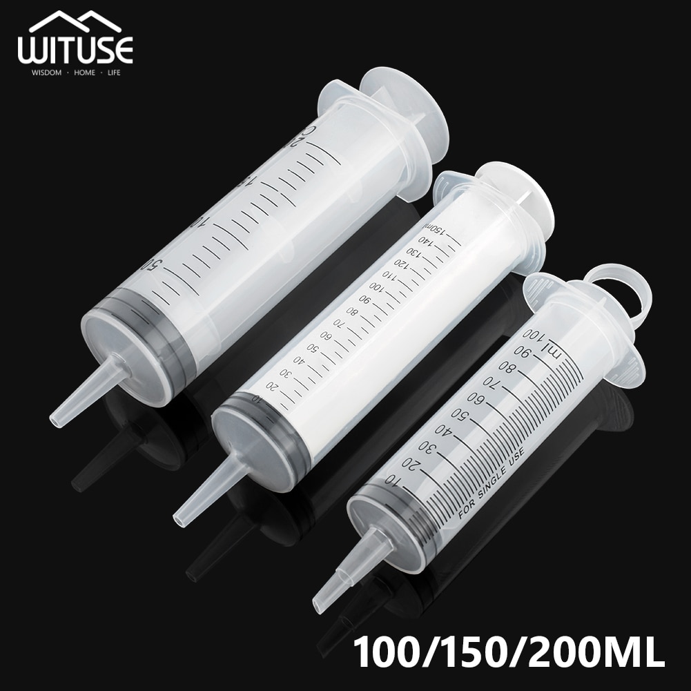 100-200ml Plastic Syringe Large Capacity Syringe Transparent Reu Sterile Syringe Nutrient Hydroponics Feeding Accessories - Multicolor - 100ml. 